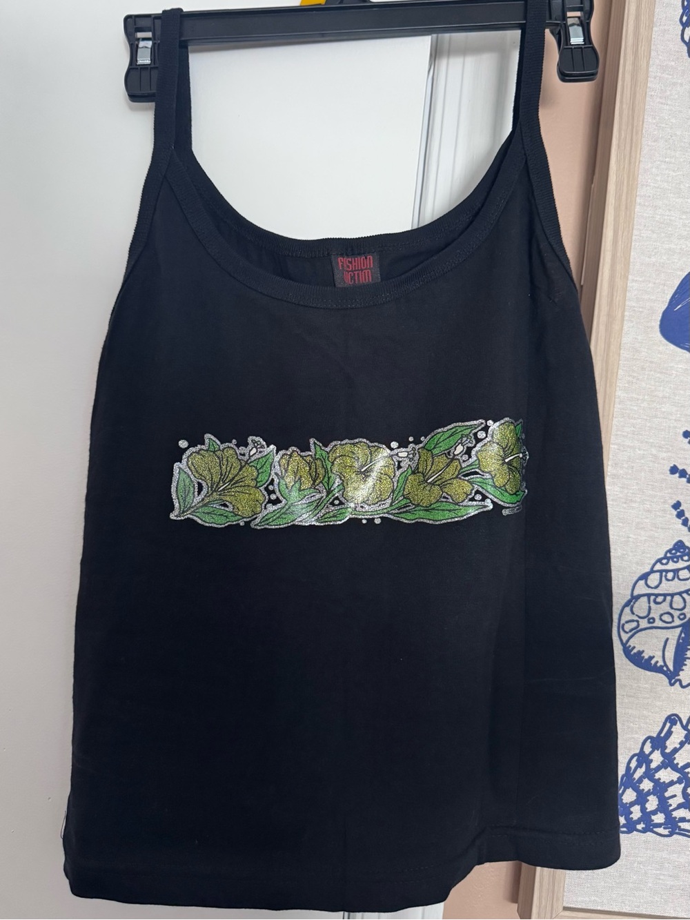 Fashion Victim Black Floral Tank Top - Green Floral Detail